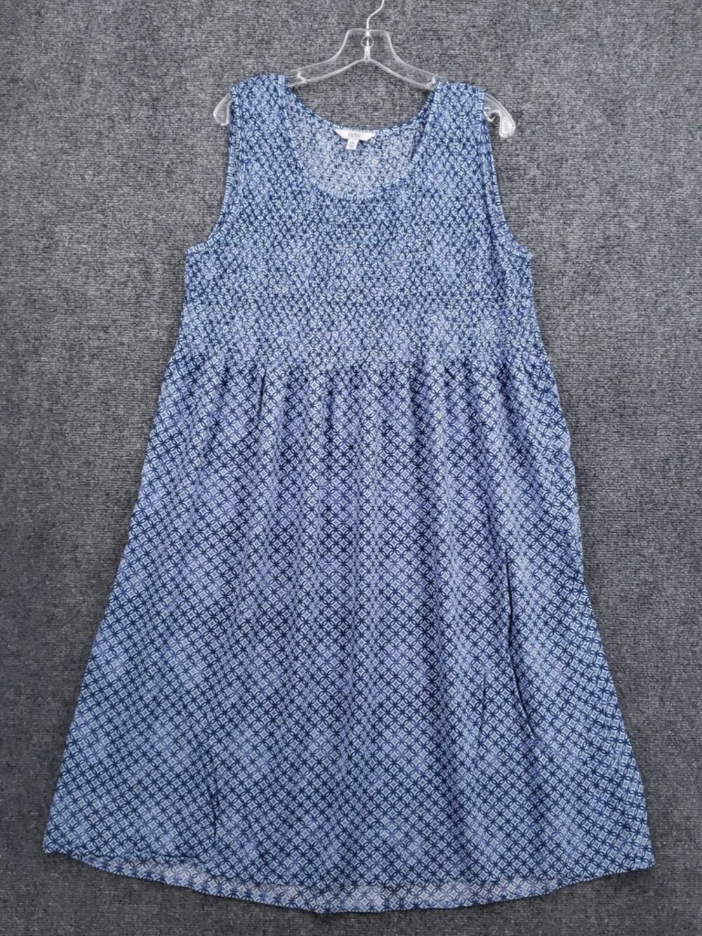 Croft & Barrow A-Line Dress Womens XXL Blue Geometric AOP Pullover Smocked